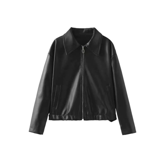 Damen elegante Kunstlederjacke im modernen Design mit praktischem Reißverschluss EB