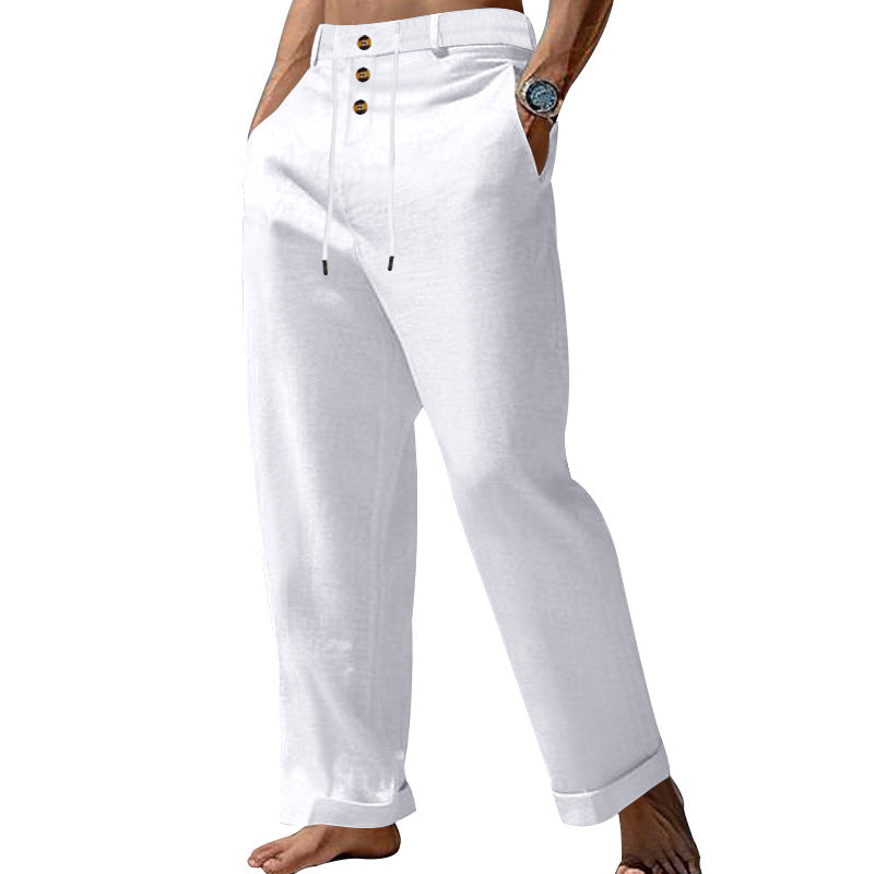 Herren lässige Leinenhose mit verstellbarem Kordelzug und praktischen Seitentaschen EB