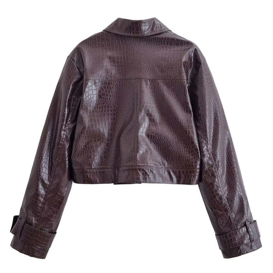 Damen nan gerade geschnittene Kunstlederhose mit Krokoprägung und hoher Taille EB