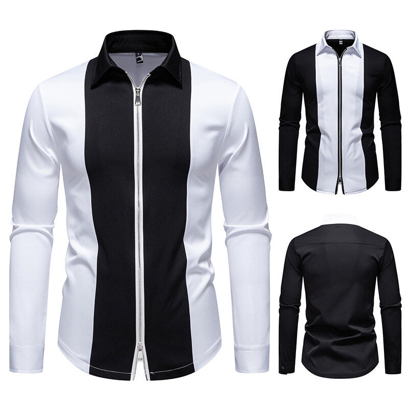 Herren modisches Langarmshirt mit stylischem Stehkragen und kontrastierenden Paspeln EB