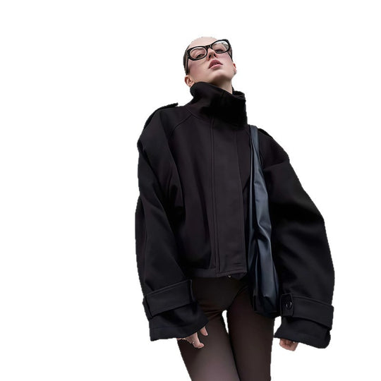Damen Modische Oversized-Jacke mit hohem Kragen und innovativem Schnitt EB