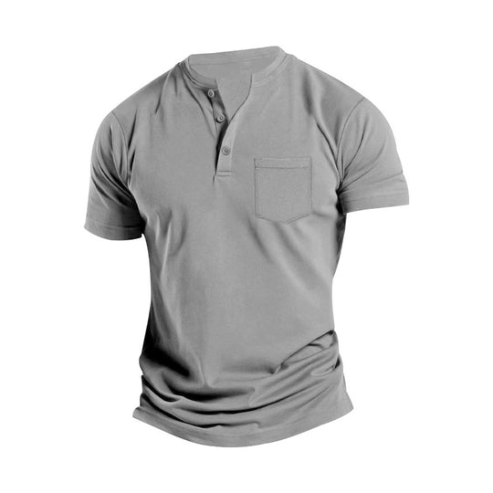 Herren Kurzarm-Henley-T-Shirt mit praktischer Brusttasche EB