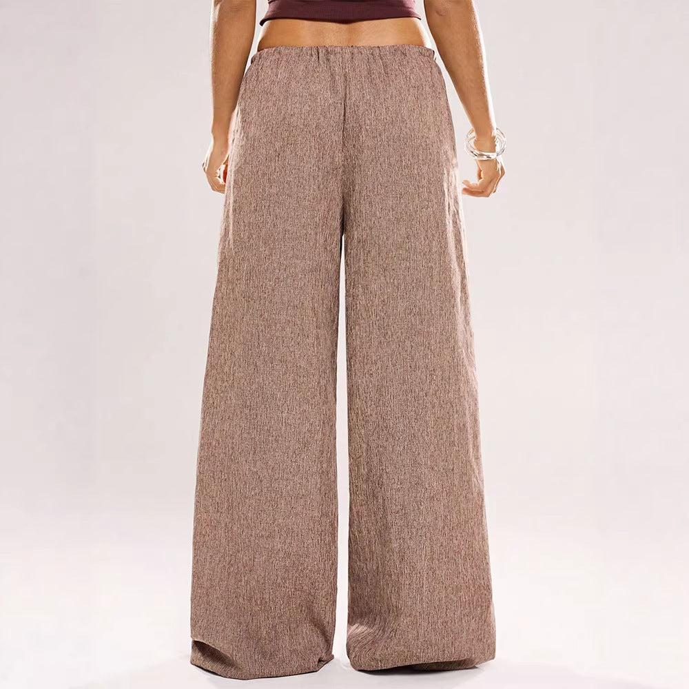 Damen Weite Leinenhose mit elastischem Bund und dekorativen Kordeldetails EB