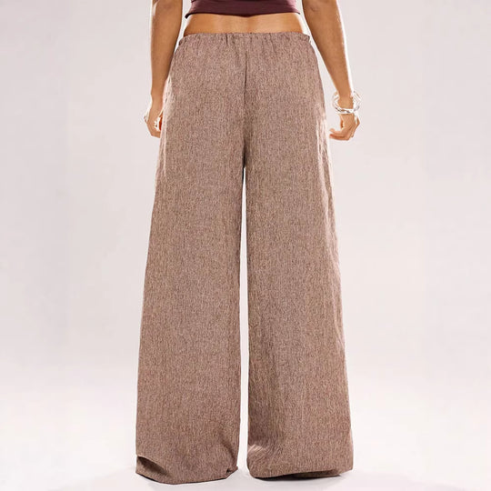 Damen Weite Leinenhose mit elastischem Bund und dekorativen Kordeldetails EB