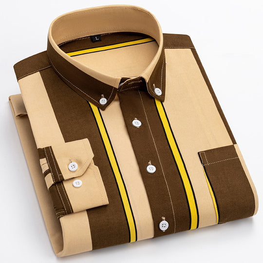 Herren nan gestreiftes Business-Hemd mit Button-Down-Kragen, Brusttasche und bügelleichtem Baumwollmix EB