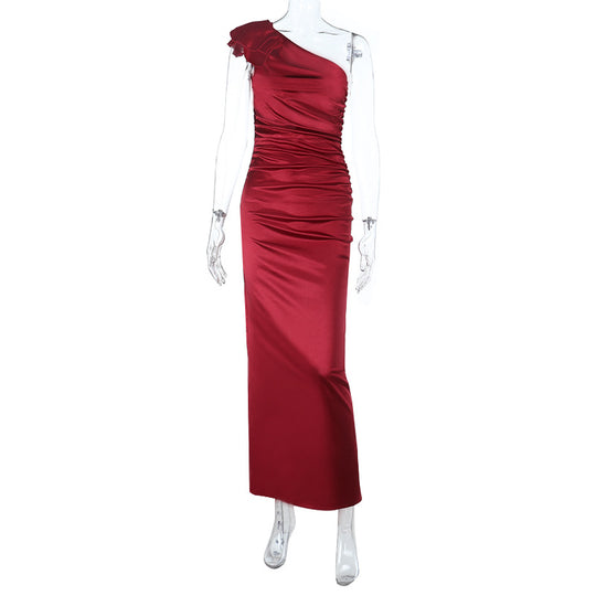 Damen elegantes Wickelkleid mit asymmetrischem Oberteil und Rüschendetails EB