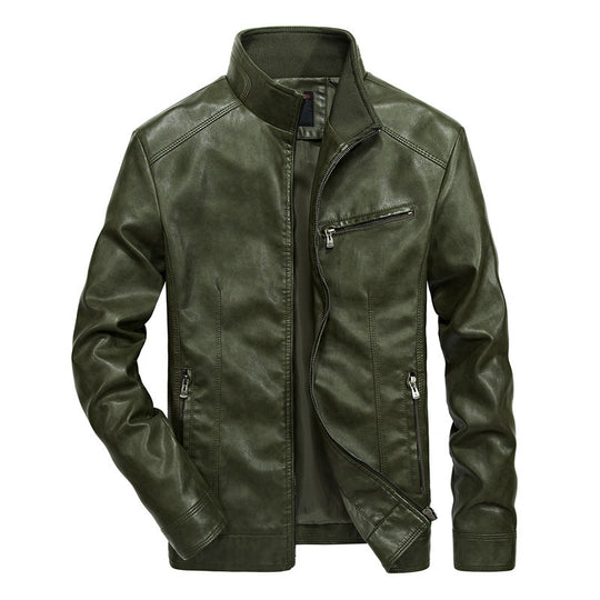 Herren Kunstleder-Bikerjacke mit hohem Stehkragen und Reißverschlussdetails EB