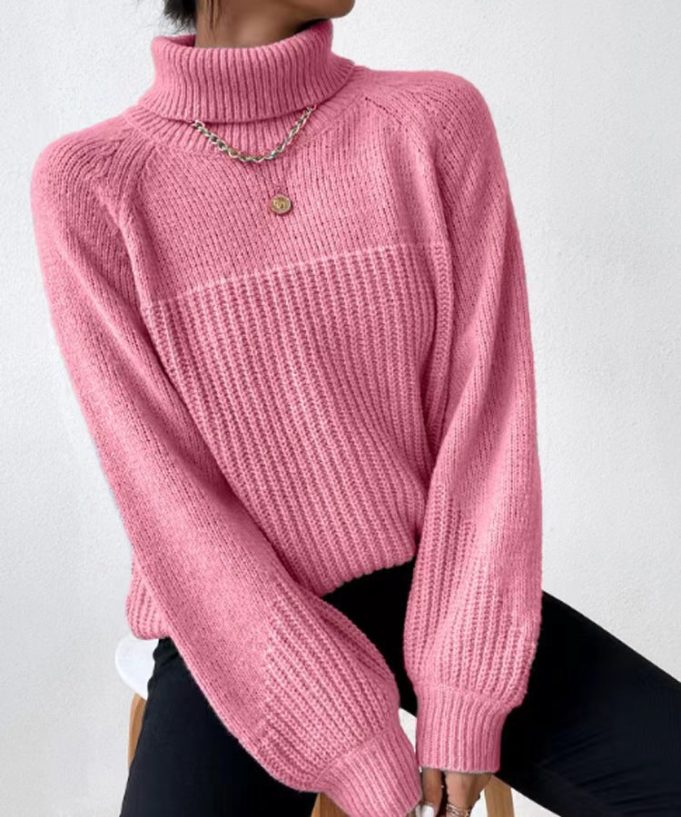 Damen Strickpullover mit hochgeschlossenem Kragen und strukturiertem Rippdesign EB