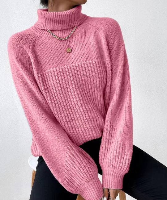 Damen Strickpullover mit hochgeschlossenem Kragen und strukturiertem Rippdesign EB
