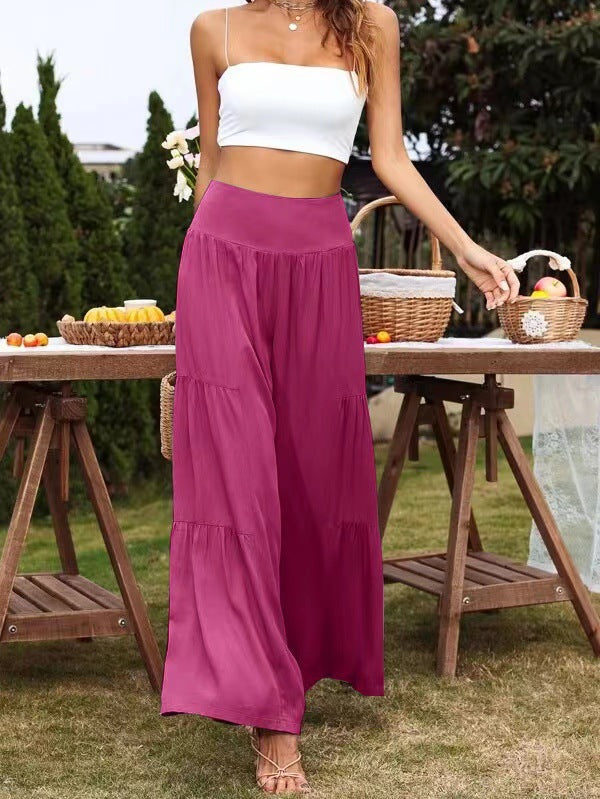 Damen weit geschnittene Sommerpalazzo-Hose mit hohem Bund und plisséierten Details EB