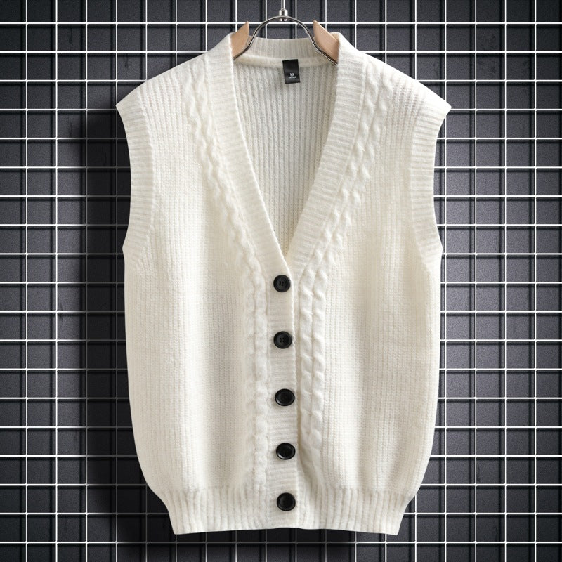Damen ärmellose Strickjacke mit strukturiertem Zopfmuster EB