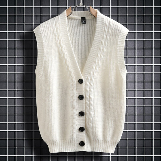 Damen ärmellose Strickjacke mit strukturiertem Zopfmuster EB