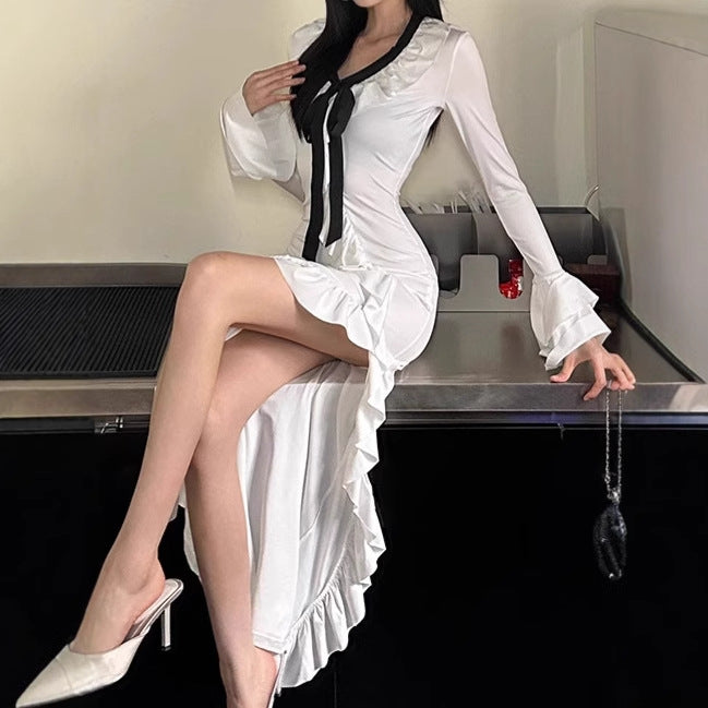 Damen Elegantes Maxikleid mit Rüschendetails und elegantem Bindeband EB