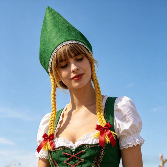 Damen nan traditionelle Trachtenhaube aus Baumwollvelours mit feinem Spitzenrand für Dirndl EB