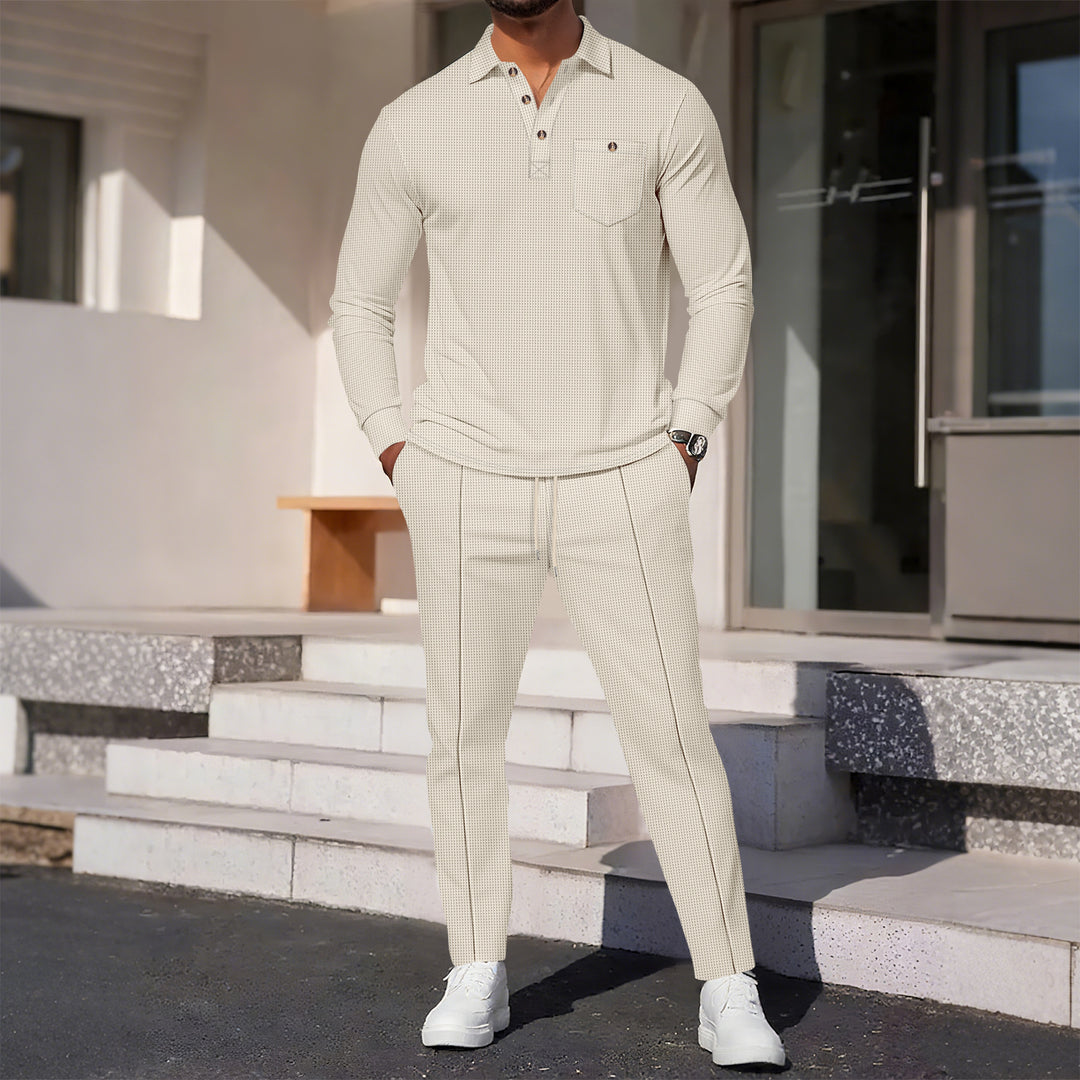 Herren eleganter Freizeitanzug mit strukturiertem Oberteil und modischen Hosen EB