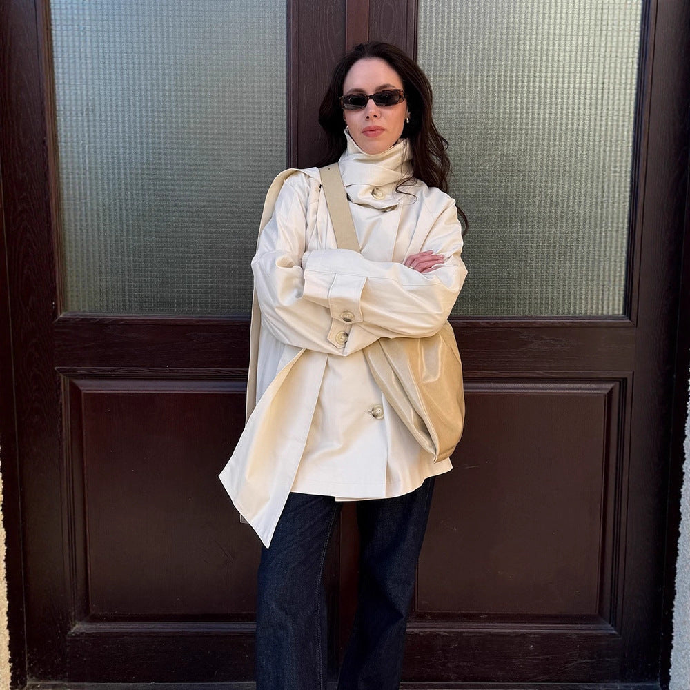 Damen oversized Cabanjacke mit praktischen Knöpfen und modernem Stehkragen EB