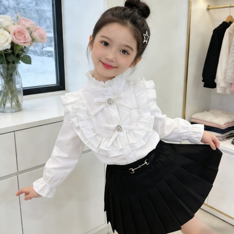Mädchen elegante Bluse mit Volant und Rüschendetails EB