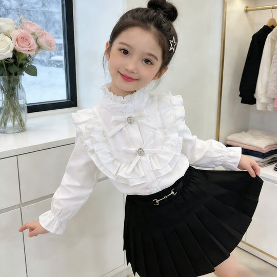 Mädchen elegante Bluse mit Volant und Rüschendetails EB