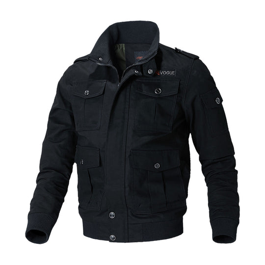 Herren  militärische Fieldjacke mit Mehrfach-Taschen, Schulterklappen und Rippbündchen EB