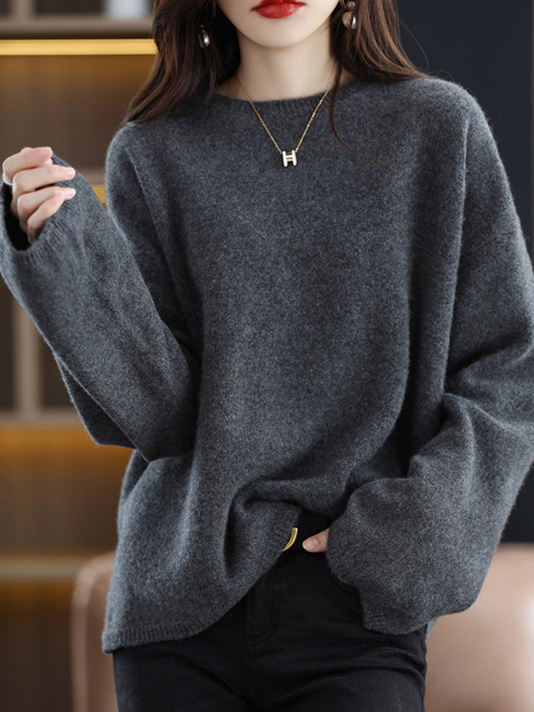 Damen weicher Strickpullover mit weitem Schnitt und legerem V-Ausschnitt EB