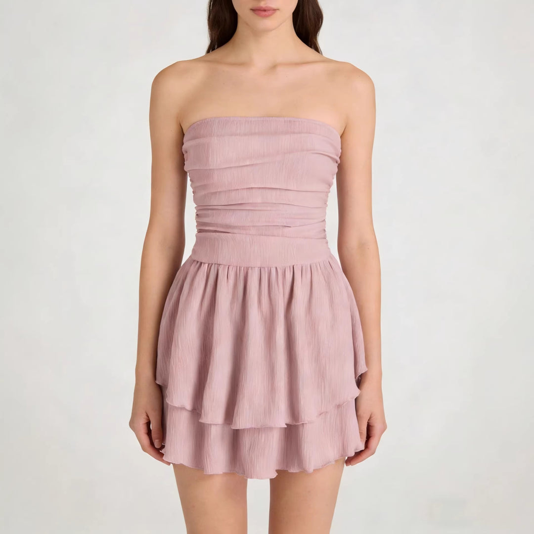 Damen Wickelkleid mit gerafftem Oberteil und fließendem Rock EB