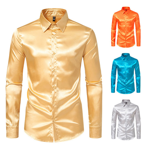 Herren Elegantes Satin-Hemd mit modernem Kragen und feiner Textur EB