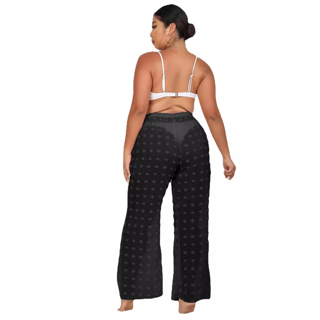 Damen luftige Strandhose mit voluminösen Pompom-Applikationen EB