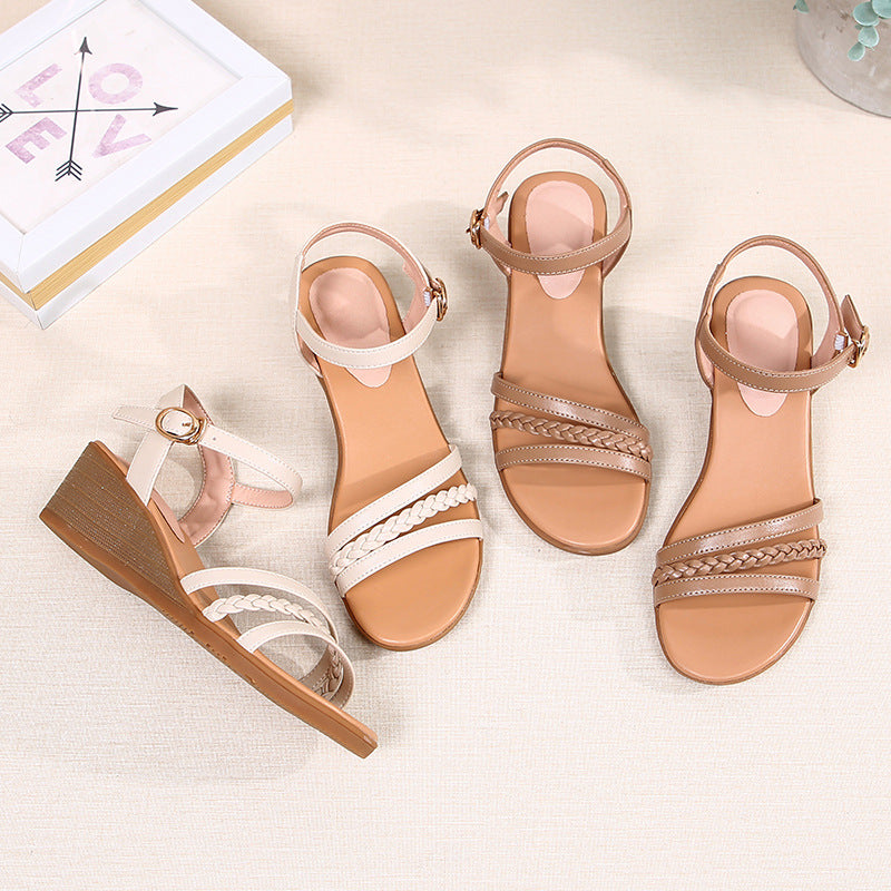Damen Wedge-Sandaletten mit geflochtenem Riemen und komfortablem Fußbett EB