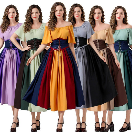 Damen Elegantes Maxikleid mit taillierter Schnürung und luftigen Ärmeln EB