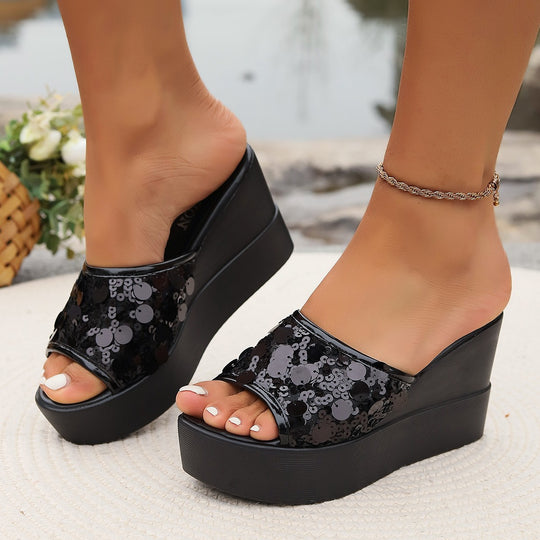 Damen Glamouröse Plattform-Sandalen mit Paillettenverzierung EB