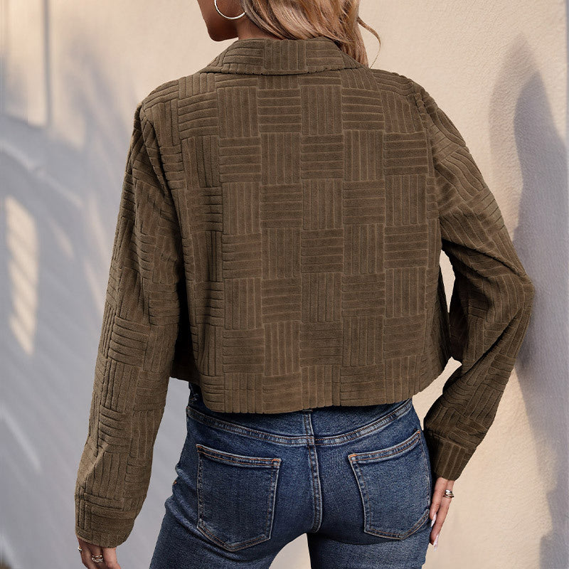 Damen lässige Cordjacke mit strukturiertem Design und praktischen Taschen EB