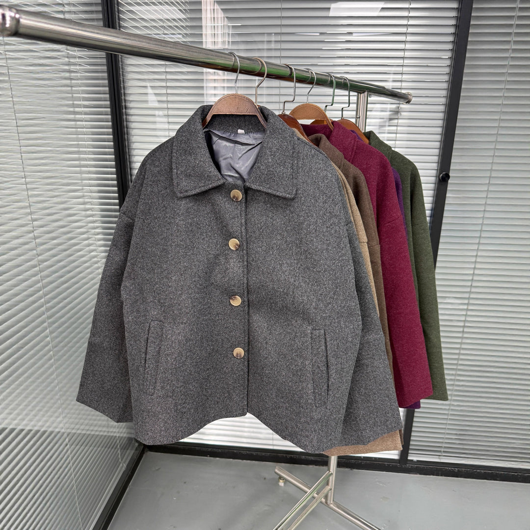 Damen Oversize Wolljacke mit dekorativen Knöpfen EB