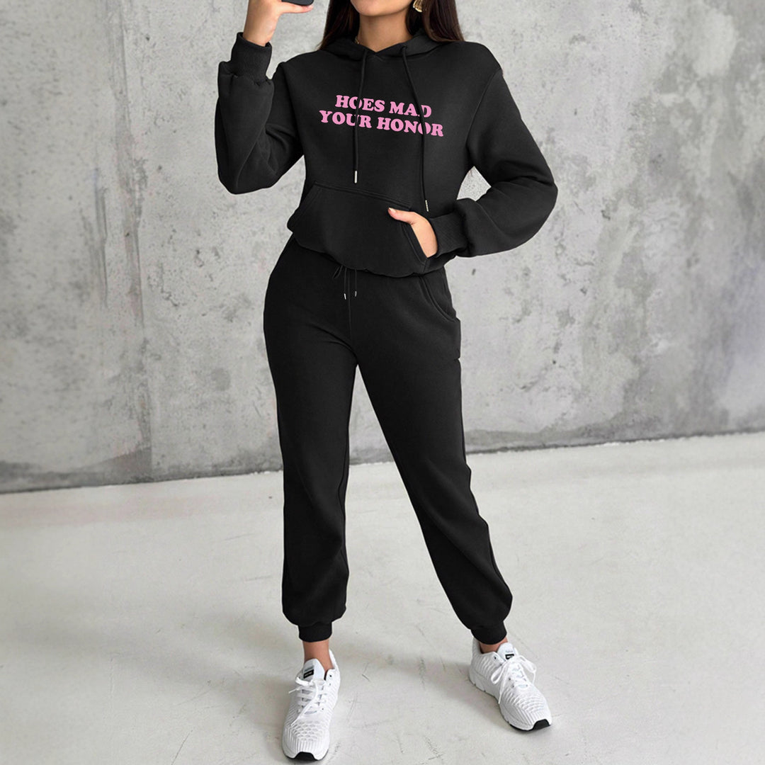 Damen nan Kapuzen-Sweatshirt und Slim-Jogginghose Lounge-Set mit Kängurutasche, gerippten Bündchen und figurbetonter Passform EB