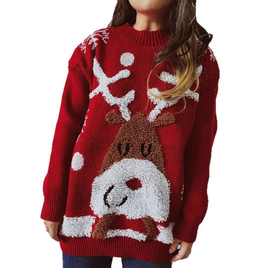 Damen Kuscheliger Weihnachts-Pullover mit lustigem Rentier-Motiv EB