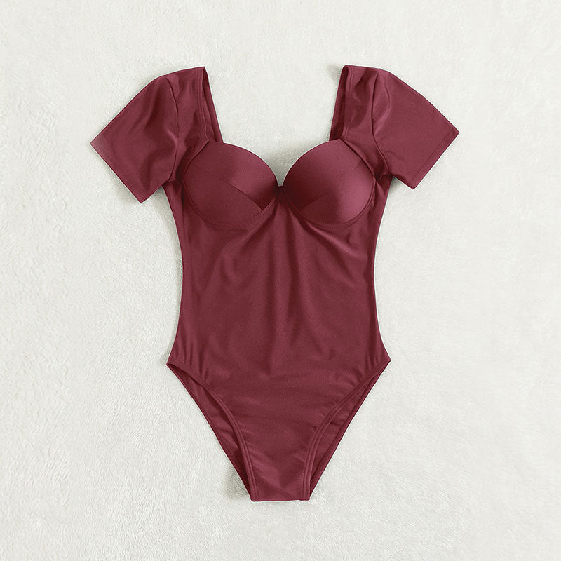 Damen Einteiler Badeanzug mit eleganten Trägern und sculpturalem V-Ausschnitt EB