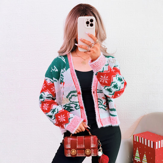 Damen Strickjacke im festlichen Design mit Weihnachtsmotiven EB