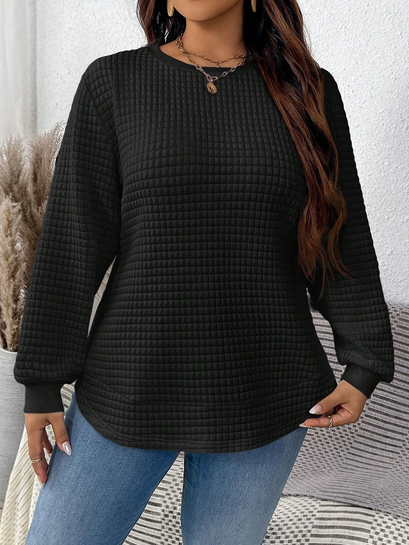 Damen nan Waffelstrick Longsleeve mit Rundhalsausschnitt, leicht A-Linien-Schnitt und gerippten Bündchen EB