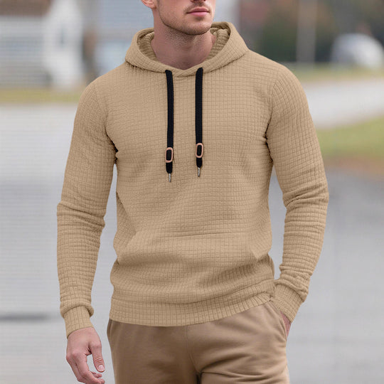 Herren nan schmal geschnittener Stepp-Kapuzenpullover mit feiner Quadratstruktur, Kordelzug und geripptem Saum EB