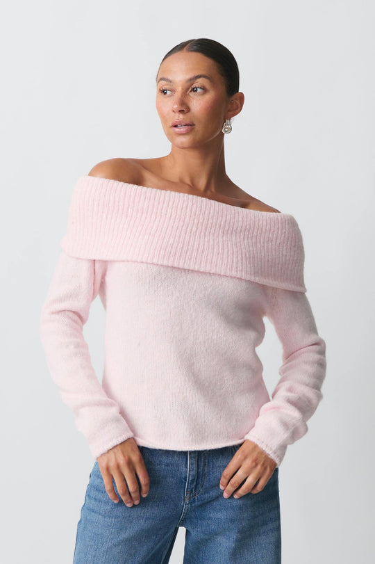 Damen nan Off-Shoulder Grobstrickpullover mit breitem Umschlagkragen und lässiger Oversize-Passform EB