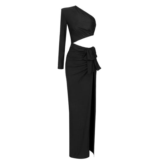 Damen Elegantes Maxikleid mit asymmetrischem Design und schwingendem Rock EB