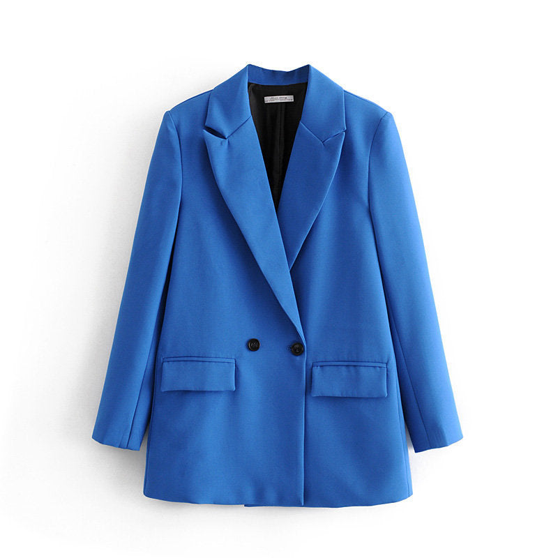 Damen Oversize Doppelreihiger Blazer mit fallendem Revers und weicher Innenfütterung EB