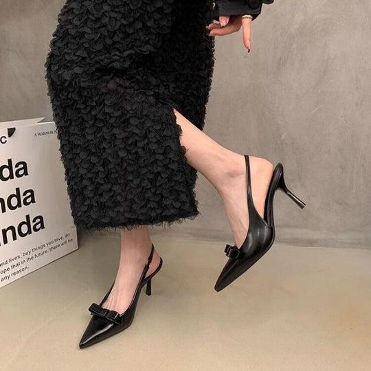 Damen elegante Slingback-Pumps mit zarter Schleifenverzierung EB