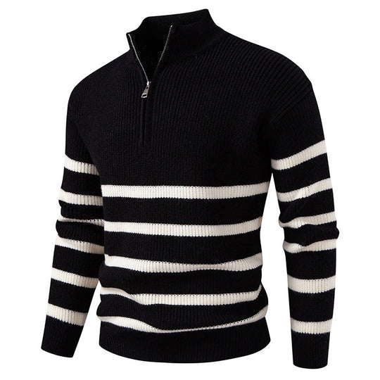 Herren modischer Rollkragenpullover mit strukturiertem Design und halbem Reißverschluss EB