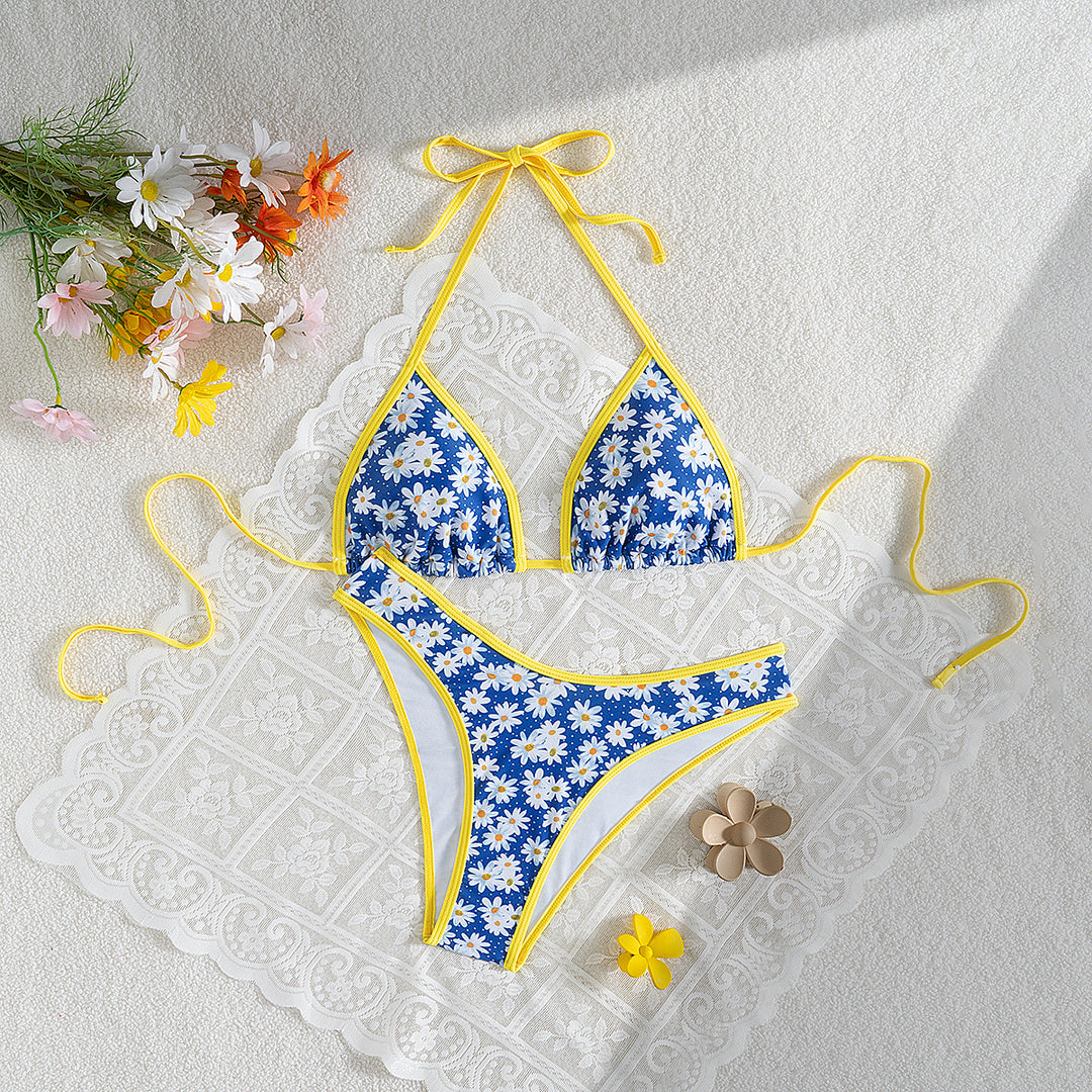 Damen Blumenmuster Bikini-Set mit verstellbaren Trägern und hohem Beinausschnitt EB