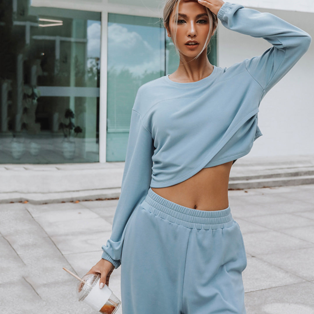 Damen nan weites Lounge-Hosen-Set mit hohem Komfortbund und kurzem Sweatshirt EB