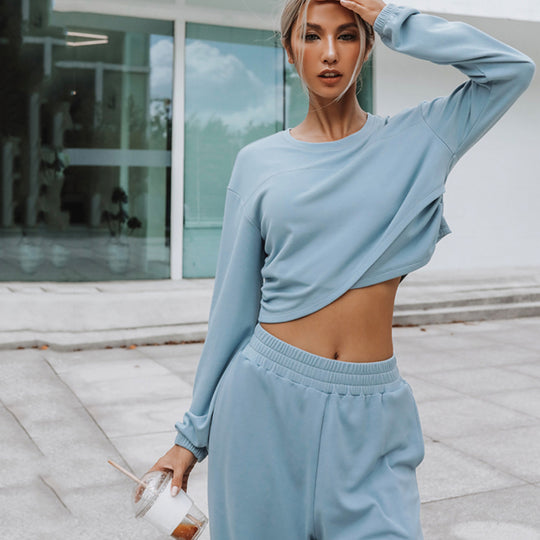 Damen nan weites Lounge-Hosen-Set mit hohem Komfortbund und kurzem Sweatshirt EB