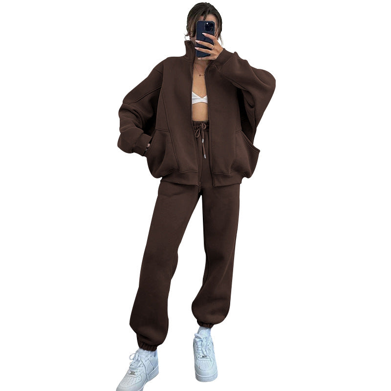 Damen gemütliches Sweatsuit mit hoher Kragen und praktischen Taschen EB