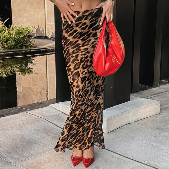 Damen Eleganter Maxirock mit lässigem Leoprint und feinem Fließdesign EB