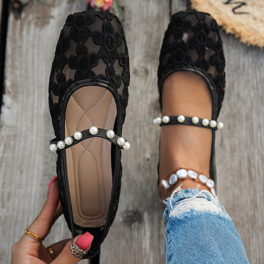 Damen elegante Ballerinas mit floralen Applikationen und rutschfester Sohle EB