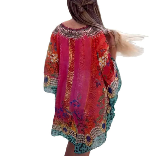 Damen Kaftan-Kleid mit kunstvollem Muster Heidi-Mode
